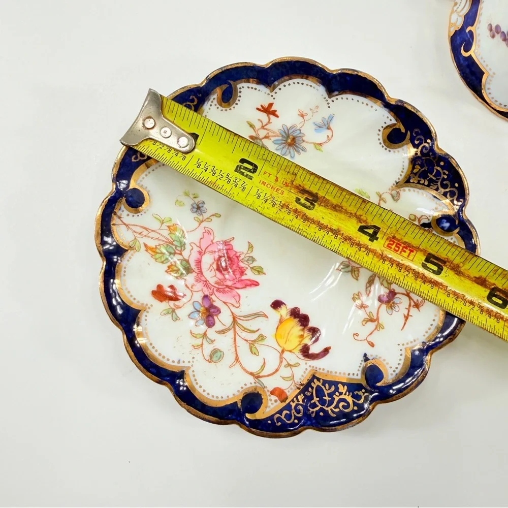 DRESDEN SPRAYS PORCELAIN TEACUP CUP & SAUCER SET, COBALT BLUE, GOLD, FLOWER, VTG